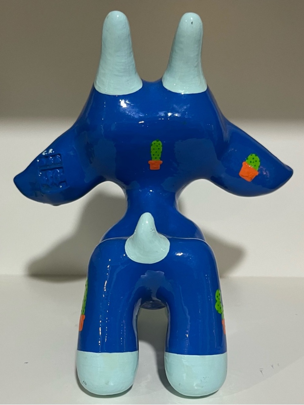 Goatchi // Blue Ceramic Goat with Cactus Design - Picture 5 of 7